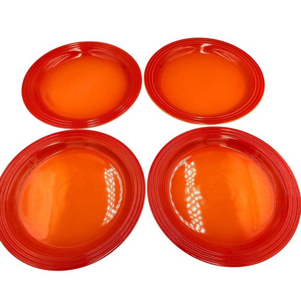 Le Creuset Stoneware Vancouver FLAME Orange 4pc Dinner Plates Set 10.5"